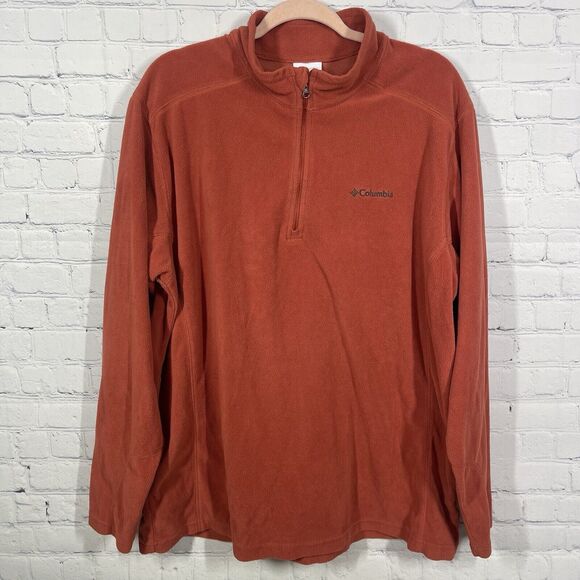 Columbia Sweater Men XL Fleece Orange Long Sleeve Polyester Light Weight Pull - Picture 1 of 10